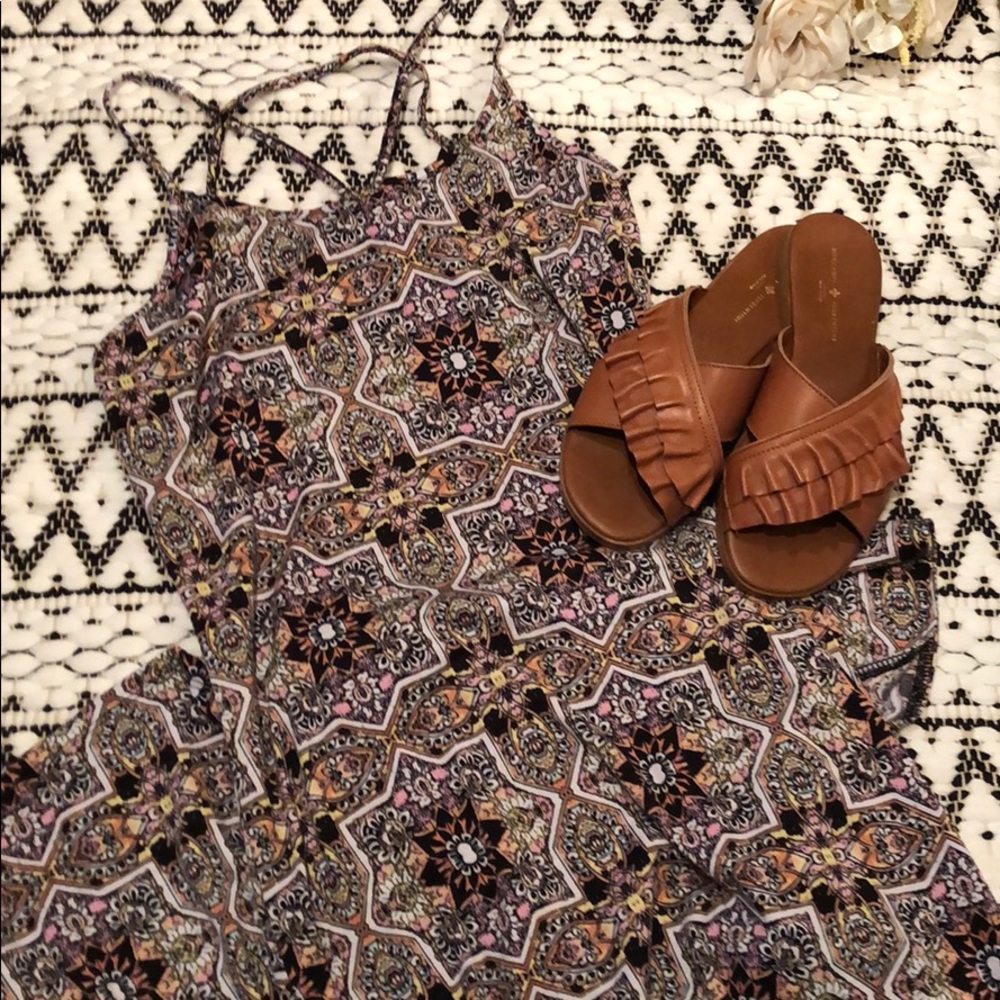 Colorful warm tone maxi dress, slits on both sides